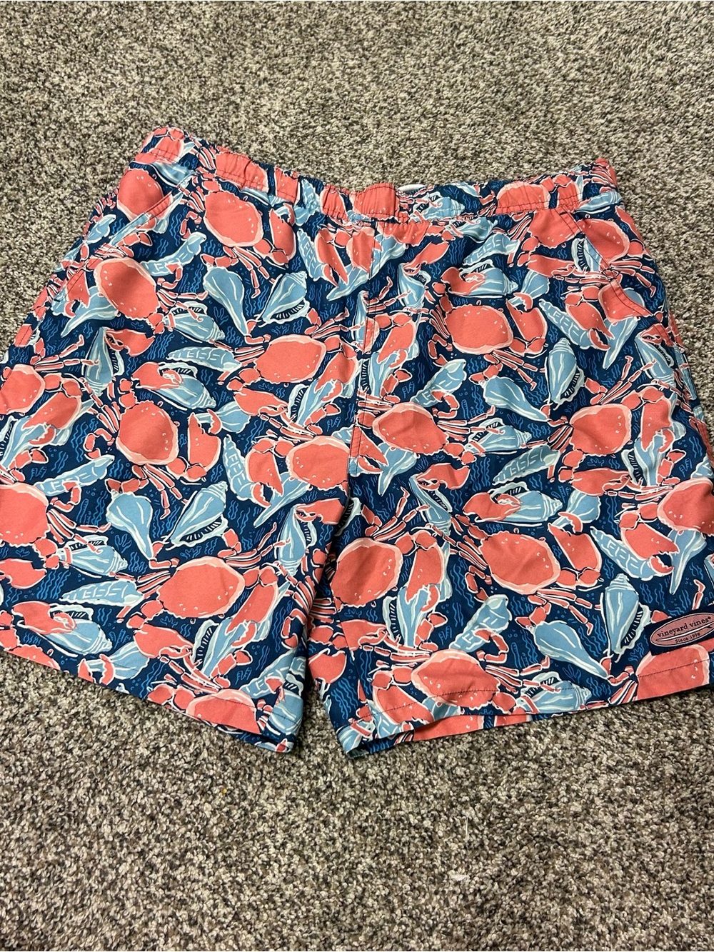 Vineyard Vines Men's Large Blue Crab Shell Print Swim Trunks Shorts Mesh Lined
